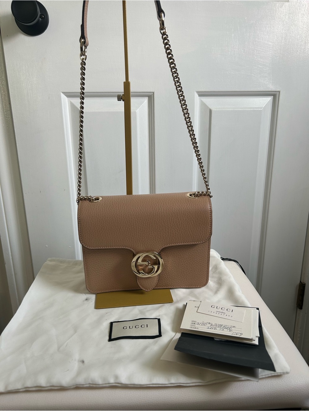 Gucci Beige Leather GG Chain Shoulder/Crossbody Bag